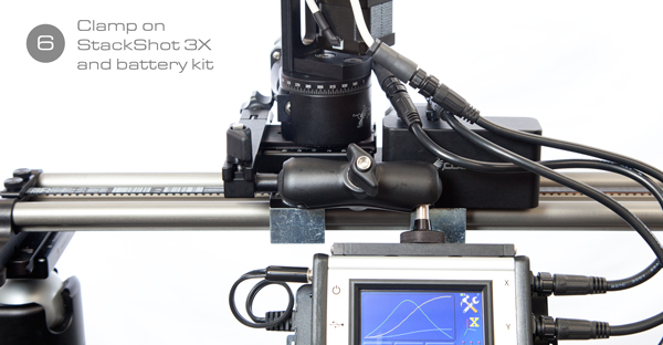 Clamp on StackShot 3X and battery